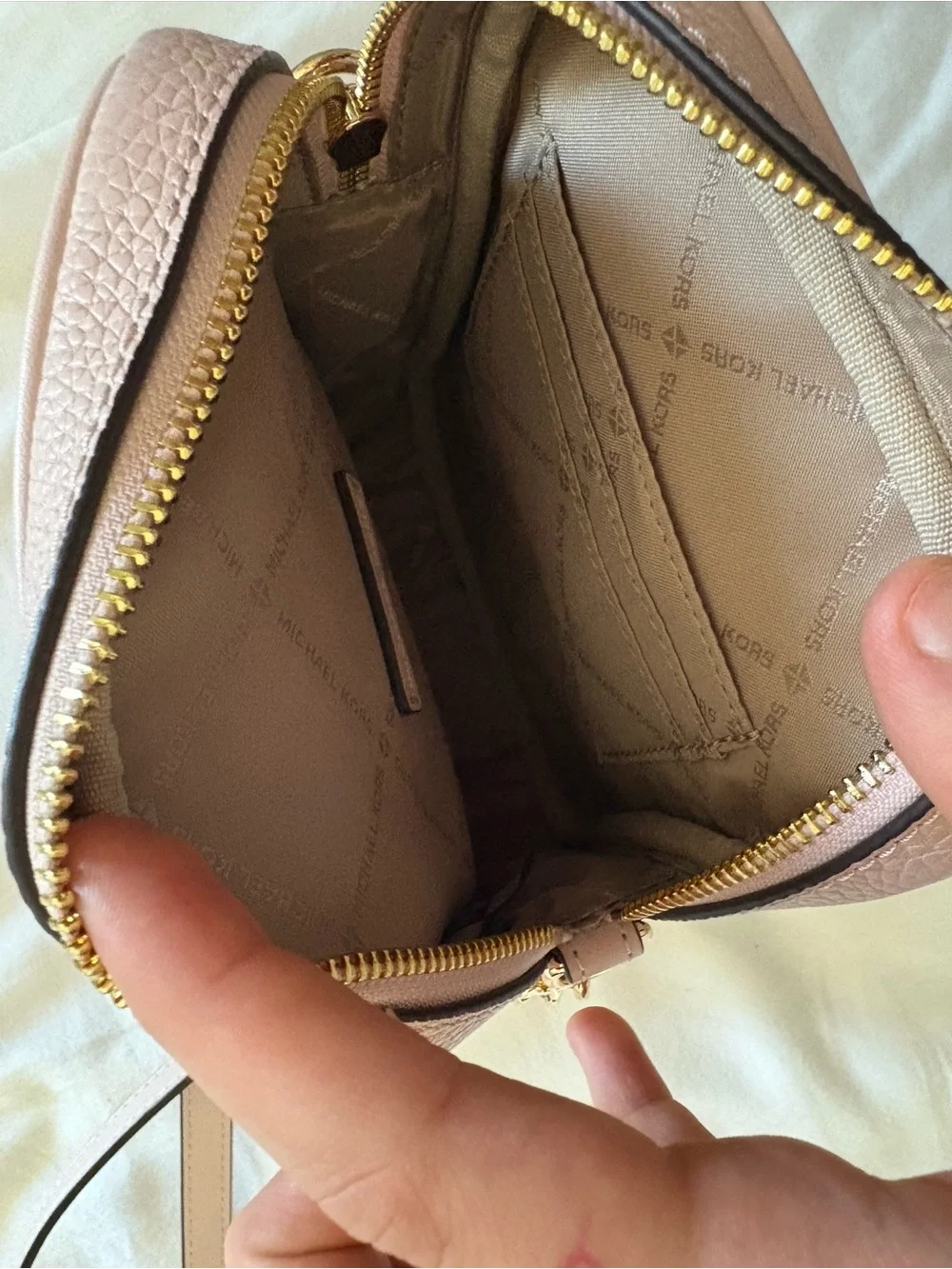Michael Kors Blush Pebbled Leather Small Crossbody with Gold Chain